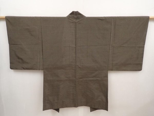 Photo5: 6420T06z550 Vintage Japanese Kimono Silk Men's OSHIMAHAORI  Dull olive (5)
