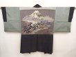 Photo1: 6420T08z440 Vintage Japanese Kimono Silk Men's OSHIMA HAORI Mt.Fuji Black (1)