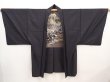 Photo6: 6420T08z440 Vintage Japanese Kimono Silk Men's OSHIMA HAORI Mt.Fuji Black (6)