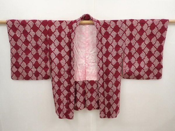 Photo5: 6420T09z470 Vintage Japanese Kimono Silk SHIBORI HAORI  Dark grape (5)