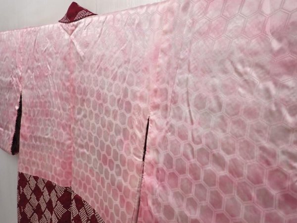 Photo7: 6420T09z470 Vintage Japanese Kimono Silk SHIBORI HAORI  Dark grape (7)
