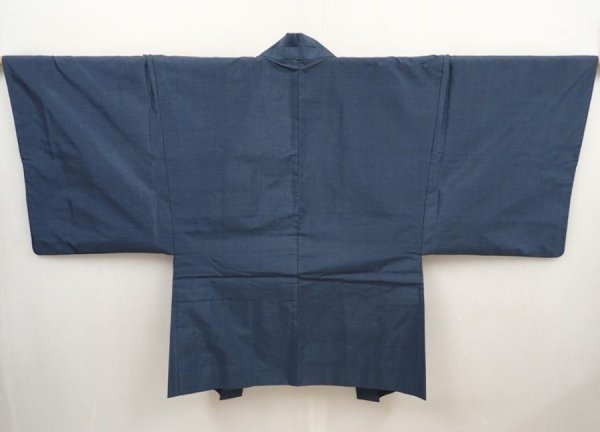 Photo1: 6420T10z550 Vintage Japanese Kimono Silk Men's OSHIMA HAORI  Blue-Gray (1)