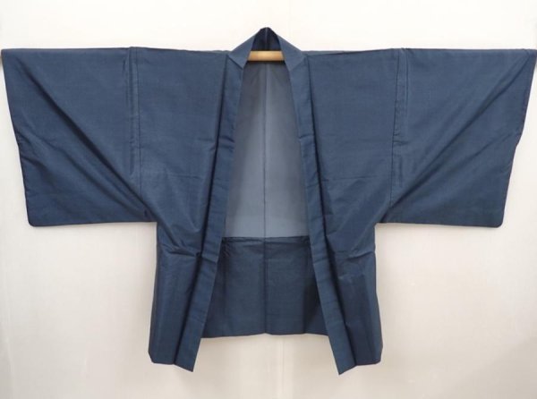 Photo5: 6420T10z550 Vintage Japanese Kimono Silk Men's OSHIMA HAORI  Blue-Gray (5)