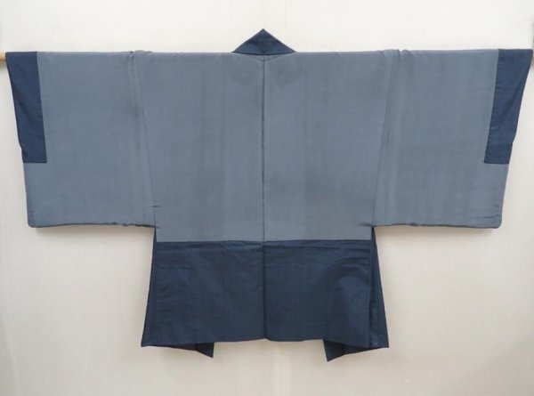 Photo6: 6420T10z550 Vintage Japanese Kimono Silk Men's OSHIMA HAORI  Blue-Gray (6)