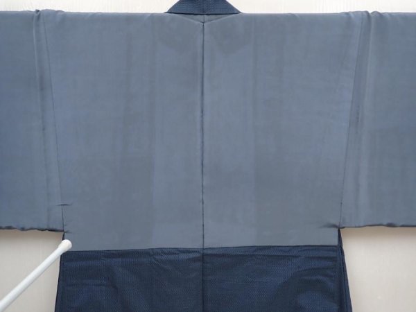 Photo8: 6420T10z550 Vintage Japanese Kimono Silk Men's OSHIMA HAORI  Blue-Gray (8)