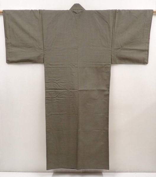 Photo1: 6420T11z810  Japanese Kimono Silk Men's   Dull olive (1)