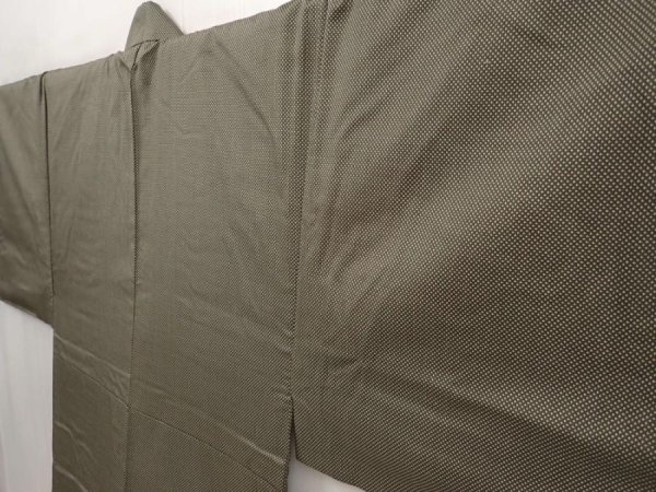Photo2: 6420T11z810  Japanese Kimono Silk Men's   Dull olive (2)