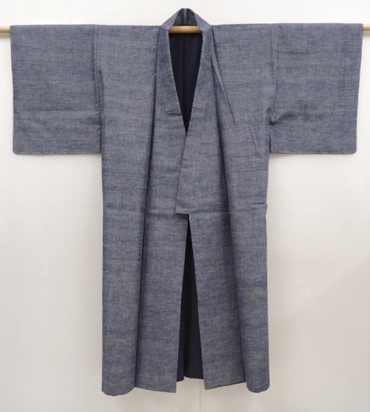Photo6: 6420T12z890  Japanese Kimono Blend silk Men's   Blue-Gray (6)
