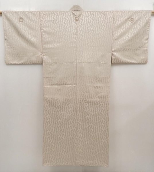 Photo1: 6420T13z960  Japanese Kimono Synthetic Men's  Sayagata Sand beige (1)