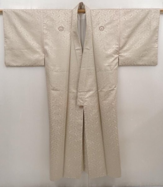 Photo7: 6420T13z960  Japanese Kimono Synthetic Men's  Sayagata Sand beige (7)