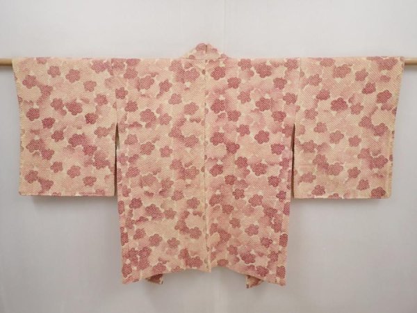 Photo1: 6421T05z620 Vintage Japanese Kimono Silk SHIBORI HAORI  Light peach (1)