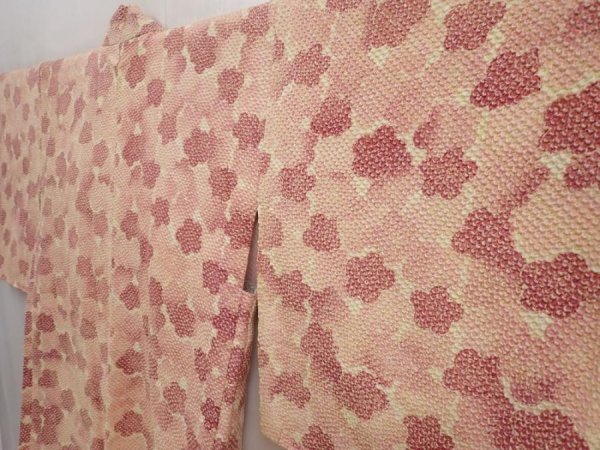 Photo2: 6421T05z620 Vintage Japanese Kimono Silk SHIBORI HAORI  Light peach (2)