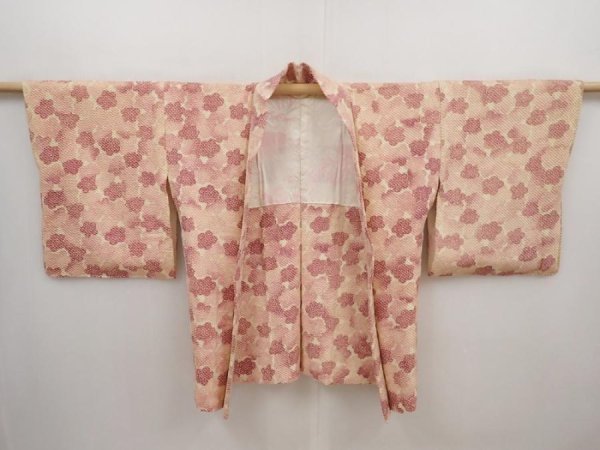 Photo5: 6421T05z620 Vintage Japanese Kimono Silk SHIBORI HAORI  Light peach (5)