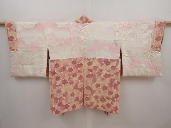 Photo6: 6421T05z620 Vintage Japanese Kimono Silk SHIBORI HAORI  Light peach (6)