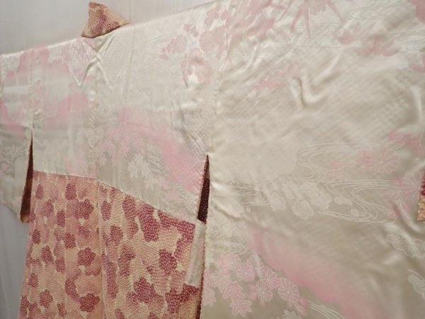 Photo7: 6421T05z620 Vintage Japanese Kimono Silk SHIBORI HAORI  Light peach (7)