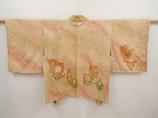 Photo1: 6421T07z380 Vintage Japanese Kimono Silk SHIBORI HAORI  Ochre (1)