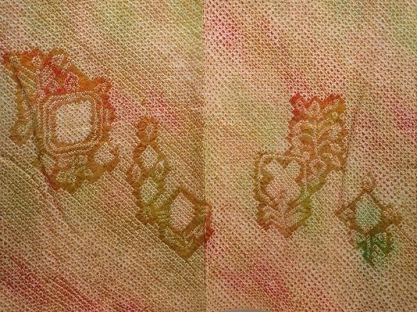 Photo3: 6421T07z380 Vintage Japanese Kimono Silk SHIBORI HAORI  Ochre (3)