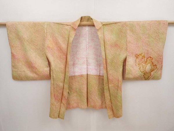 Photo5: 6421T07z380 Vintage Japanese Kimono Silk SHIBORI HAORI  Ochre (5)