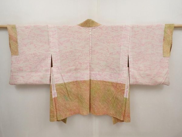 Photo6: 6421T07z380 Vintage Japanese Kimono Silk SHIBORI HAORI  Ochre (6)