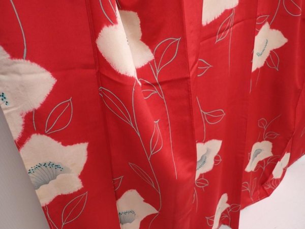 Photo3: 6421T08z760 Vintage Japanese Kimono Silk KOMON Flower Dull red (3)