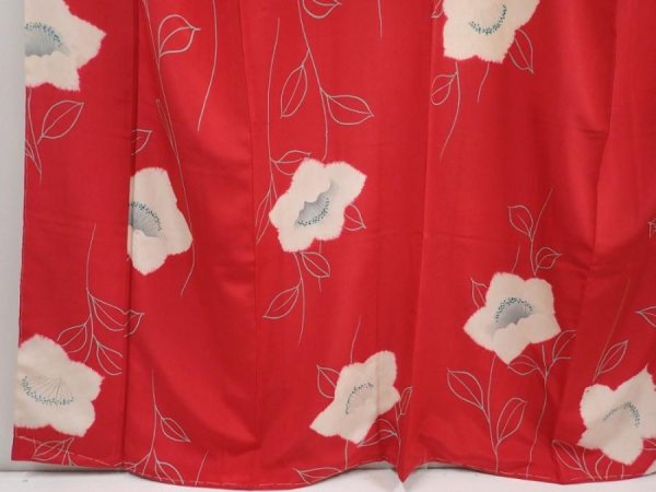 Photo4: 6421T08z760 Vintage Japanese Kimono Silk KOMON Flower Dull red (4)