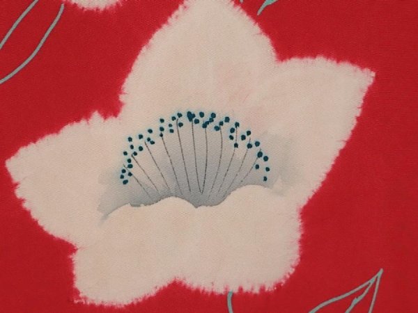 Photo6: 6421T08z760 Vintage Japanese Kimono Silk KOMON Flower Dull red (6)