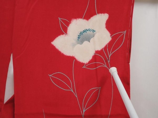 Photo7: 6421T08z760 Vintage Japanese Kimono Silk KOMON Flower Dull red (7)