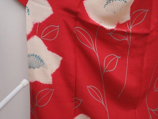 Photo8: 6421T08z760 Vintage Japanese Kimono Silk KOMON Flower Dull red (8)