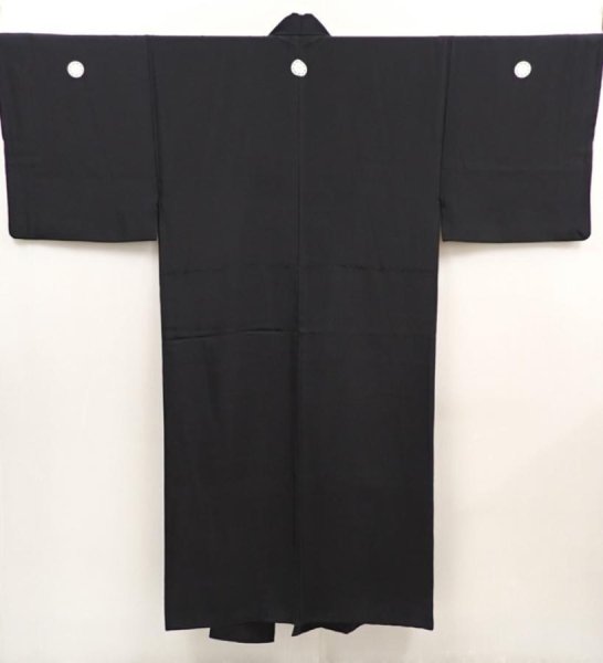 Photo1: 6421T09z1050 Vintage Japanese Kimono Silk Men's  Plain Black (1)