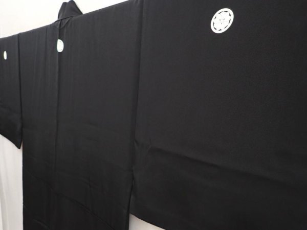 Photo2: 6421T09z1050 Vintage Japanese Kimono Silk Men's  Plain Black (2)