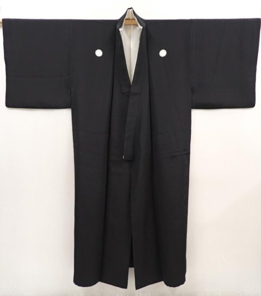 Photo7: 6421T09z1050 Vintage Japanese Kimono Silk Men's  Plain Black (7)