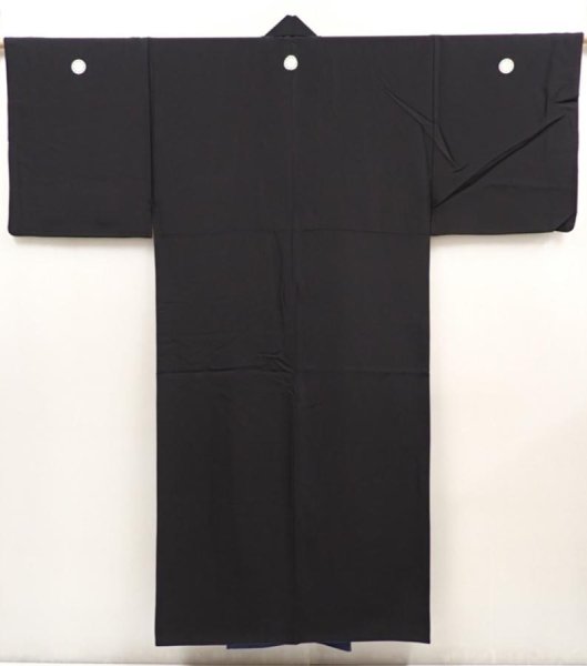 Photo1: 6421T10z900 Vintage Japanese Kimono Silk Men's  Plain Black (1)