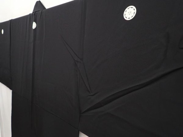 Photo2: 6421T10z900 Vintage Japanese Kimono Silk Men's  Plain Black (2)