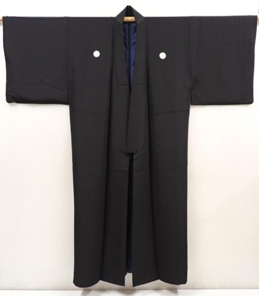 Photo7: 6421T10z900 Vintage Japanese Kimono Silk Men's  Plain Black (7)