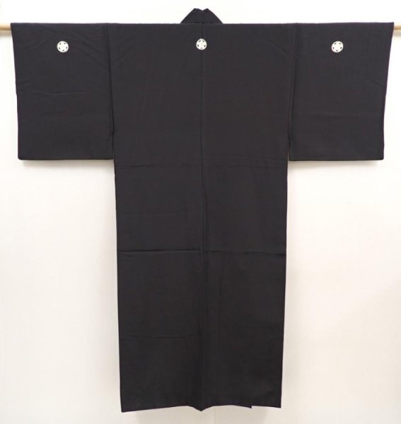 Photo1: 6421T11z930 Vintage Japanese Kimono Silk Men's  Plain Black (1)