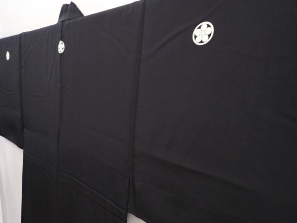 Photo2: 6421T11z930 Vintage Japanese Kimono Silk Men's  Plain Black (2)