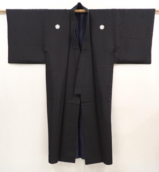 Photo7: 6421T11z930 Vintage Japanese Kimono Silk Men's  Plain Black (7)