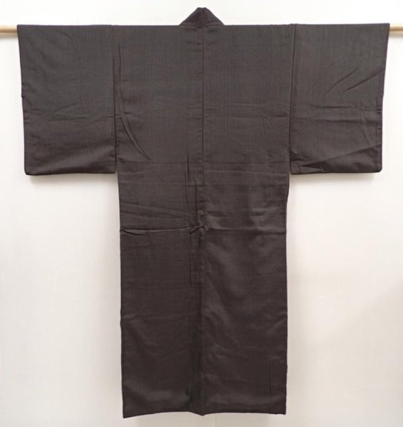 Photo1: 6421T12z630 Vintage Japanese Kimono Silk Men's   Dark moss green (1)
