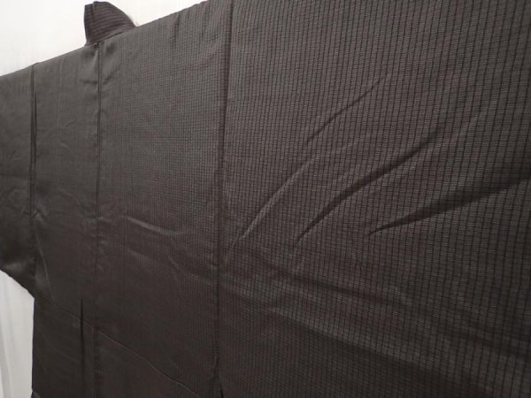 Photo2: 6421T12z630 Vintage Japanese Kimono Silk Men's   Dark moss green (2)