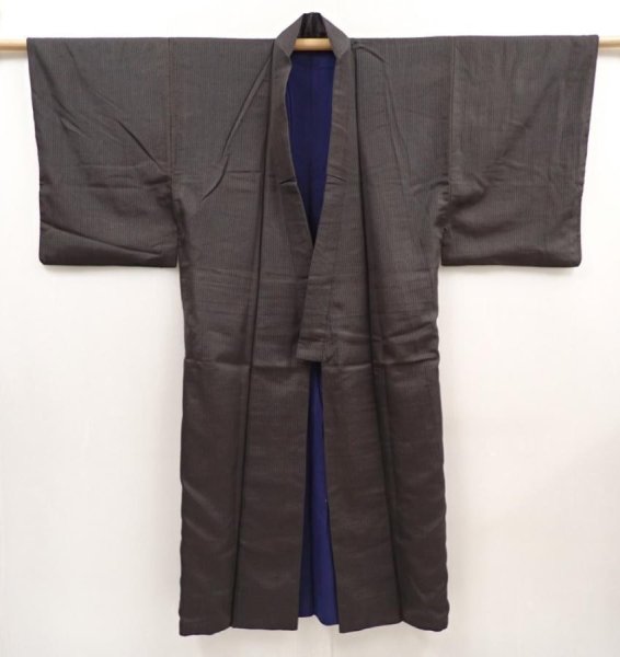 Photo7: 6421T12z630 Vintage Japanese Kimono Silk Men's   Dark moss green (7)