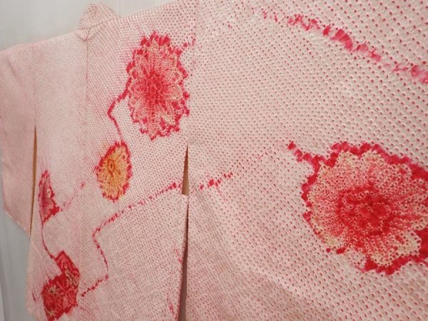 Photo2: 6421T02z500 Vintage Japanese Kimono Silk SHIBORI HAORI Flower Light pink (2)