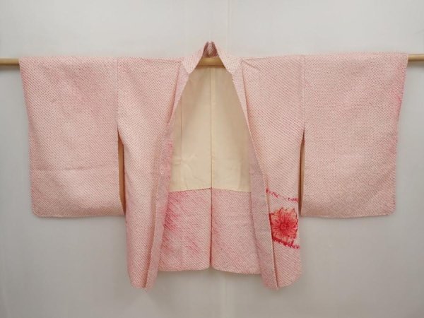 Photo5: 6421T02z500 Vintage Japanese Kimono Silk SHIBORI HAORI Flower Light pink (5)
