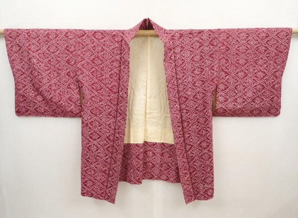 Photo5: 6421T03z450 Vintage Japanese Kimono Silk SHIBORI HAORI  Dark grape (5)