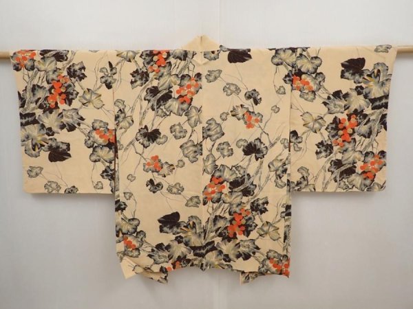 Photo1: 6421T04z450 Vintage Japanese Kimono Silk HAORI Grape Cream (1)