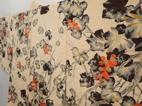 Photo2: 6421T04z450 Vintage Japanese Kimono Silk HAORI Grape Cream (2)