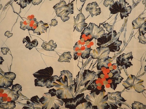 Photo3: 6421T04z450 Vintage Japanese Kimono Silk HAORI Grape Cream (3)