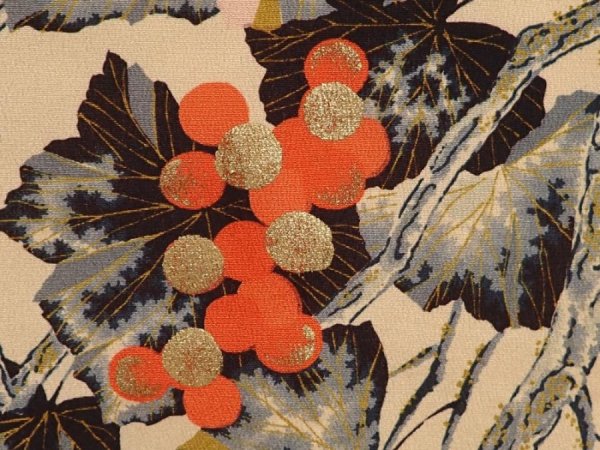 Photo4: 6421T04z450 Vintage Japanese Kimono Silk HAORI Grape Cream (4)