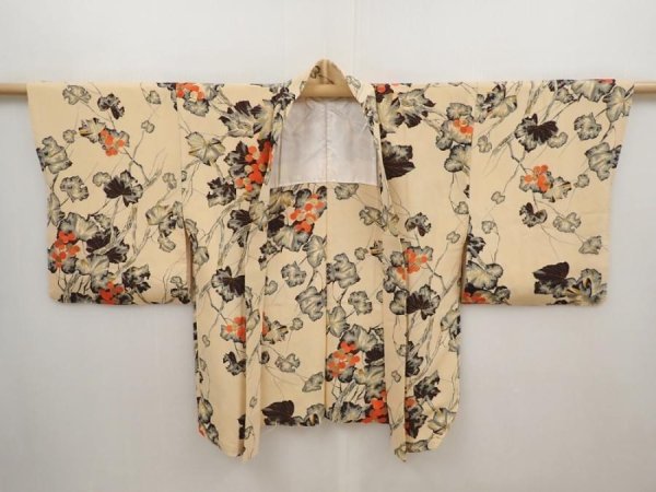 Photo5: 6421T04z450 Vintage Japanese Kimono Silk HAORI Grape Cream (5)