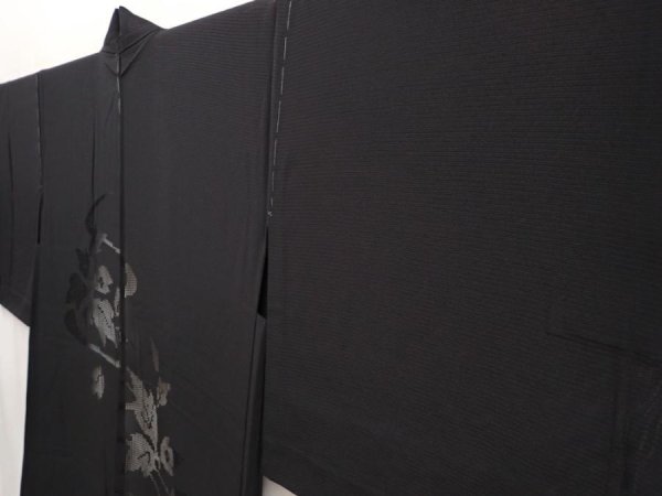 Photo2: 6423T01z290 Vintage Japanese Kimono Silk See through HAORI Leaf Black (2)