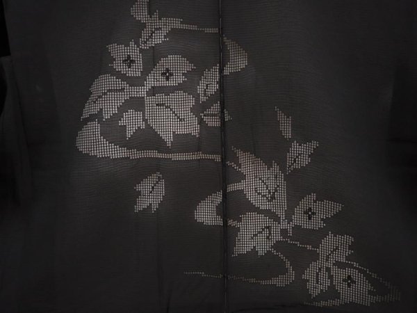 Photo3: 6423T01z290 Vintage Japanese Kimono Silk See through HAORI Leaf Black (3)